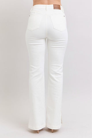 Judy Blue High Waist Garment Dyed White Side Slit Slim Bootcut Denim Jeans 88975