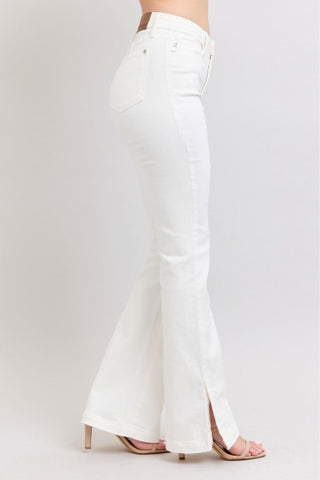 Judy Blue High Waist Garment Dyed White Side Slit Slim Bootcut Denim Jeans 88975