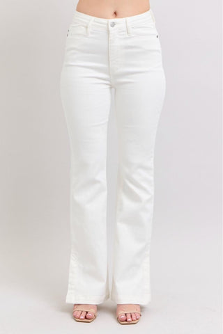 Judy Blue High Waist Garment Dyed White Side Slit Slim Bootcut Denim Jeans 88975