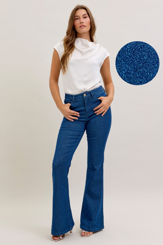 Judy Blue High Waist Glitter Sparkle Flare Denim Jeans 881059