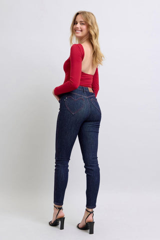 Judy Blue High Waist Heart Shaped Back Pockets Skinny Denim Jeans 88916