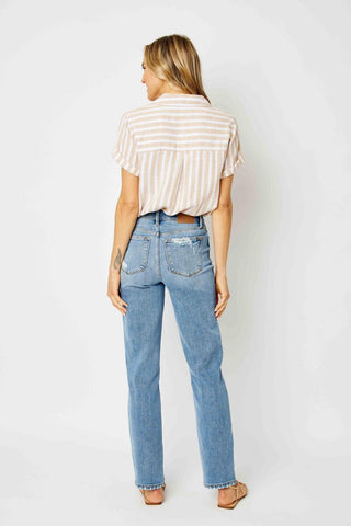 Judy Blue High Waist Heavy Destroy Straight Denim Jeans 82470