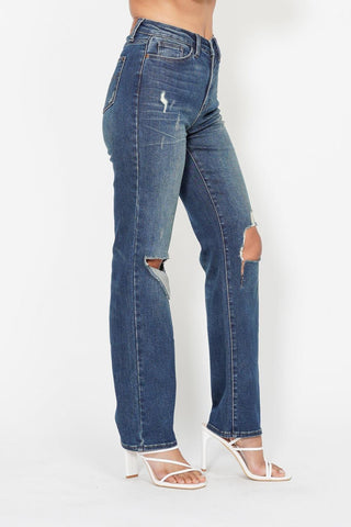 Judy Blue High Waist Knee Ripped Dad Denim Jeans 88680