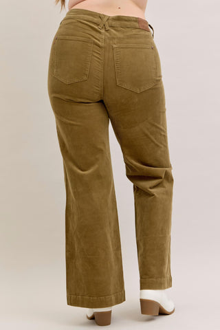 Judy Blue High Waist Olive Corduroy Retro Wide Leg Denim Jeans 881041