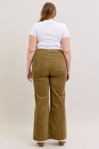 Judy Blue High Waist Olive Corduroy Retro Wide Leg Denim Jeans 881041
