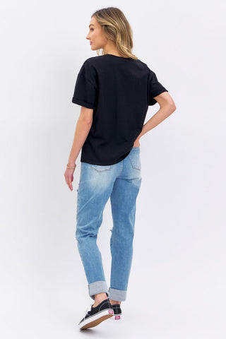 Judy Blue High Waist Patch Pocket & Destroy Boyfriend Denim Jeans 88825