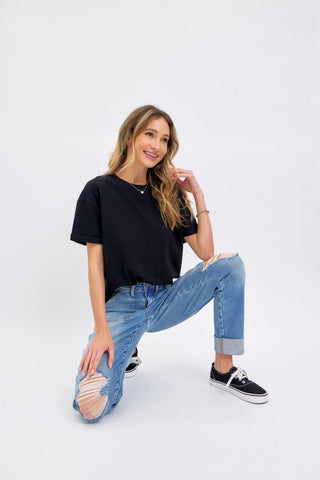 Judy Blue High Waist Patch Pocket & Destroy Boyfriend Denim Jeans 88825