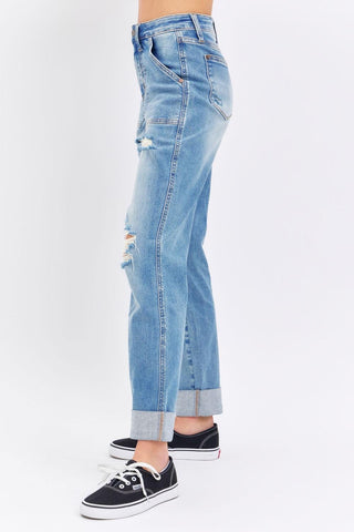 Judy Blue High Waist Patch Pocket & Destroy Boyfriend Denim Jeans 88825