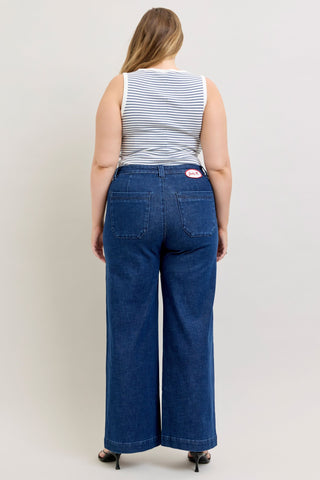 Judy Blue High Waist Patch Pockets & Twisted Seam Retro Wide Leg Denim Jeans 881092