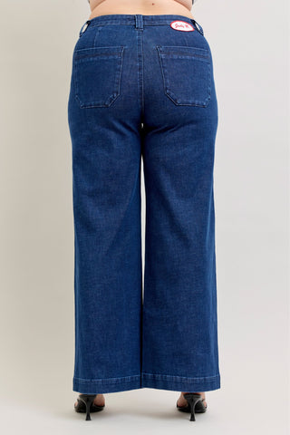 Judy Blue High Waist Patch Pockets & Twisted Seam Retro Wide Leg Denim Jeans 881092