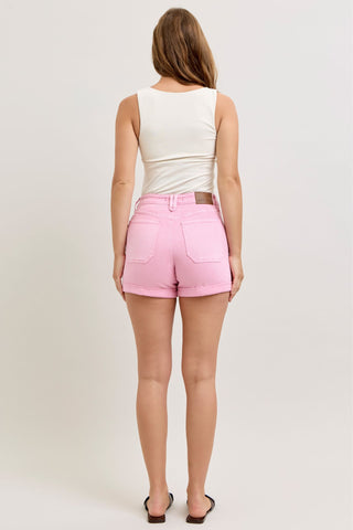 Judy Blue High Waist Pink Aurora Weekender Double Cuff Denim Short 150357