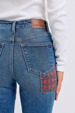 Judy Blue High Waist Plaid Patch Slim Denim Jeans 88868