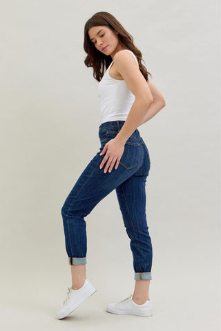 Judy Blue High Waist Pull On Double Cuff Slim Denim Jeans 88750