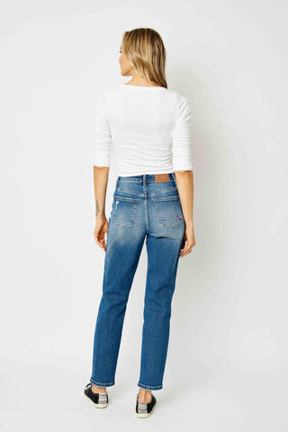 Judy Blue High Waist Queen of Hearts Coin Pocket Boyfriend Denim Jeans 88569