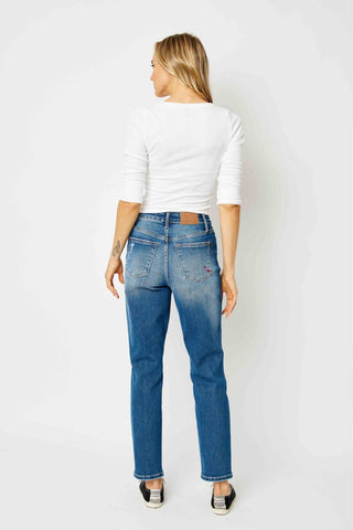 Judy Blue High Waist Queen of Hearts Coin Pocket Boyfriend Denim Jeans 88569