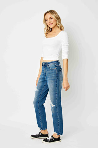 Judy Blue High Waist Queen of Hearts Coin Pocket Boyfriend Denim Jeans 88569