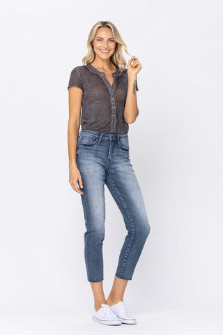 Judy Blue High Waist Raw Hem Relaxed Fit Denim Jeans 88191