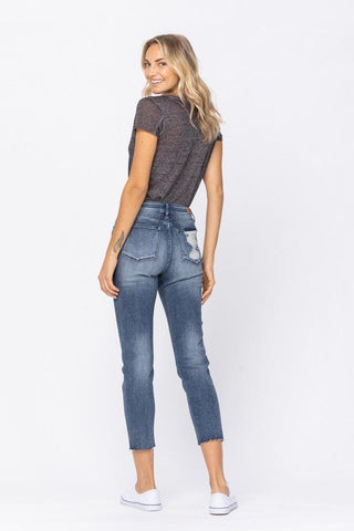 Judy Blue High Waist Raw Hem Relaxed Fit Denim Jeans 88191
