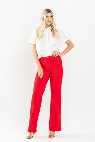 Judy Blue High Waist Red Garment Dyed 90s Straight Denim Jeans 88693