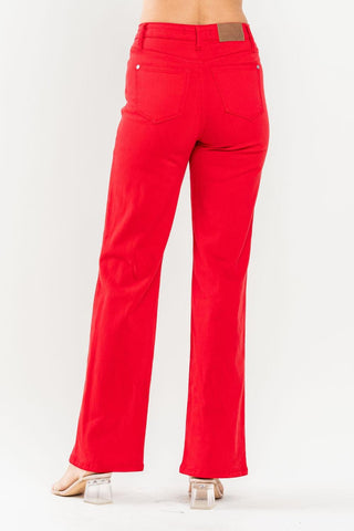 Judy Blue High Waist Red Garment Dyed 90s Straight Denim Jeans 88693