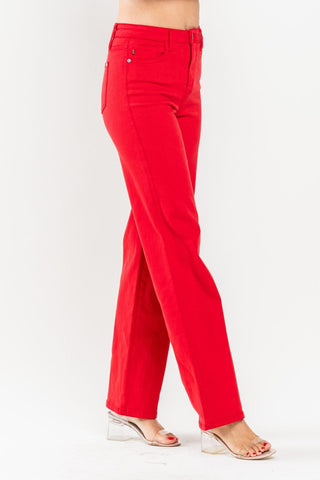 Judy Blue High Waist Red Garment Dyed 90s Straight Denim Jeans 88693