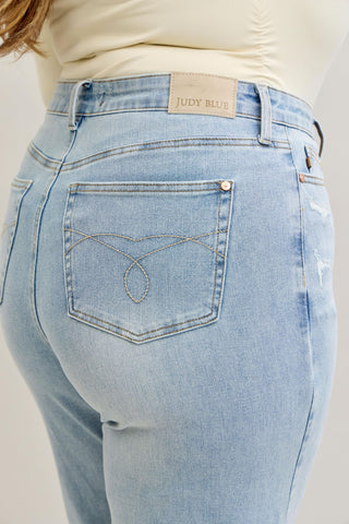 Judy Blue High Waist Retro Wide Leg Criss Cross Mild Destroy Jeans 881024
