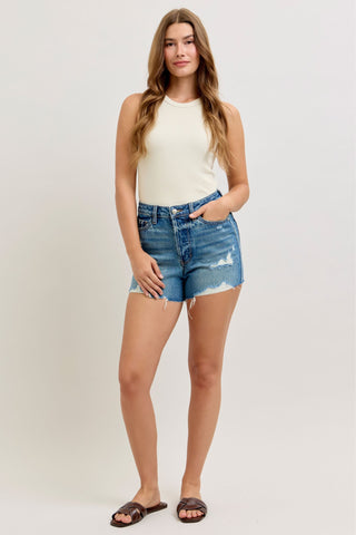 Judy Blue High Waist Rigid Magic Button Fly Cut Off Denim Short 150379