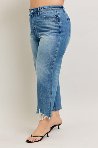 Judy Blue High Waist Rigid Magic Destroy Hem Crop Wide Leg Denim Jeans 88963