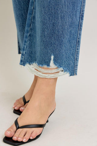 Judy Blue High Waist Rigid Magic Destroy Hem Crop Wide Leg Denim Jeans 88963