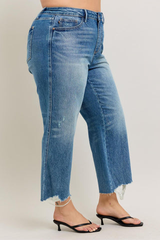 Judy Blue High Waist Rigid Magic Destroy Hem Crop Wide Leg Denim Jeans 88963