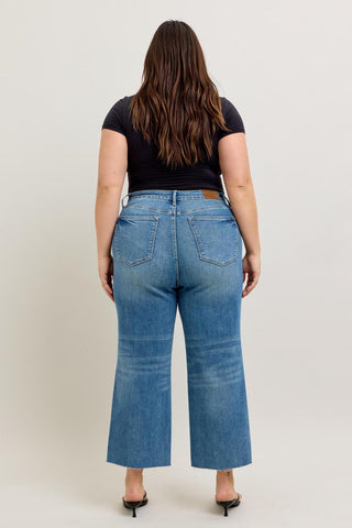 Judy Blue High Waist Rigid Magic Destroy Hem Crop Wide Leg Denim Jeans 88963