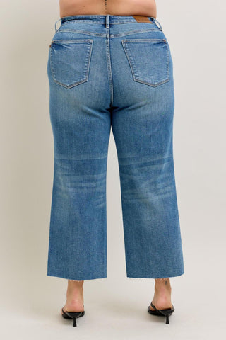 Judy Blue High Waist Rigid Magic Destroy Hem Crop Wide Leg Denim Jeans 88963