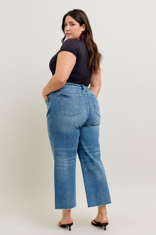 Judy Blue High Waist Rigid Magic Destroy Hem Crop Wide Leg Denim Jeans 88963
