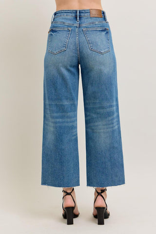 Judy Blue High Waist Rigid Magic Destroy Hem Crop Wide Leg Denim Jeans 88963