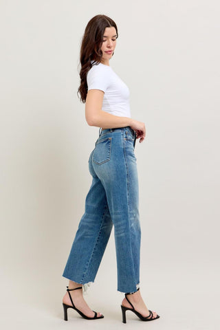 Judy Blue High Waist Rigid Magic Destroy Hem Crop Wide Leg Denim Jeans 88963