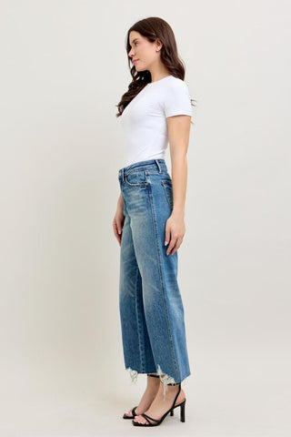 Judy Blue High Waist Rigid Magic Destroy Hem Crop Wide Leg Denim Jeans 88963