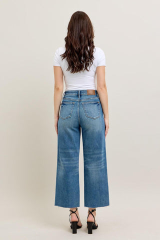 Judy Blue High Waist Rigid Magic Destroy Hem Crop Wide Leg Denim Jeans 88963