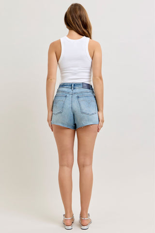 Judy Blue High Waist Rigid Magic Button Fly Raw Side Seams Denim Short 150368
