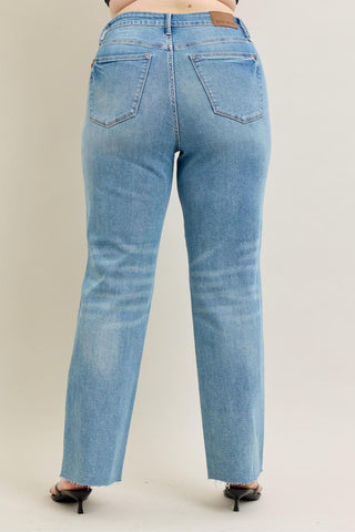 Judy Blue High Waist Rigid Magic Star Shaped Destroy 90's Straight Denim Jeans 88915