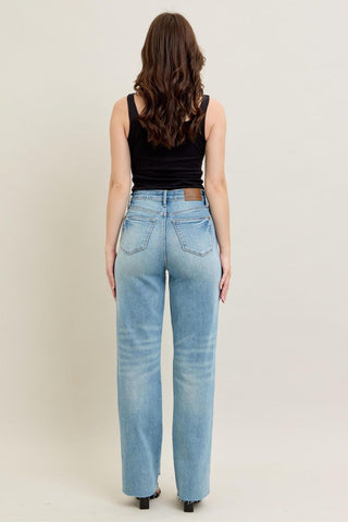 Judy Blue High Waist Rigid Magic Star Shaped Destroy 90's Straight Denim Jeans 88915