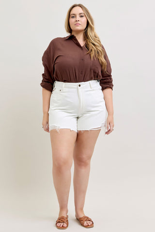 Judy Blue High Waist Rigid Magic White Cell Phone Pocket Dad Denim Short 150365