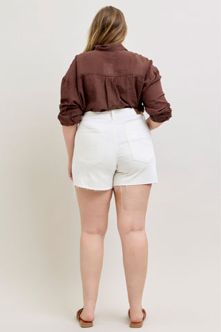 Judy Blue High Waist Rigid Magic White Cell Phone Pocket Dad Denim Short 150365