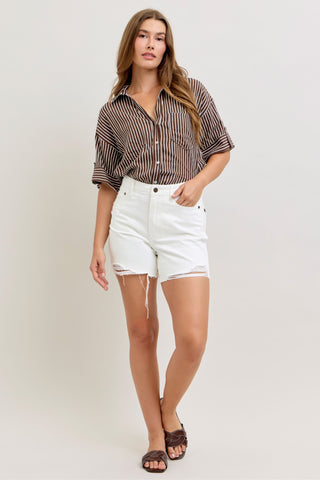 Judy Blue High Waist Rigid Magic White Cell Phone Pocket Dad Denim Short 150365