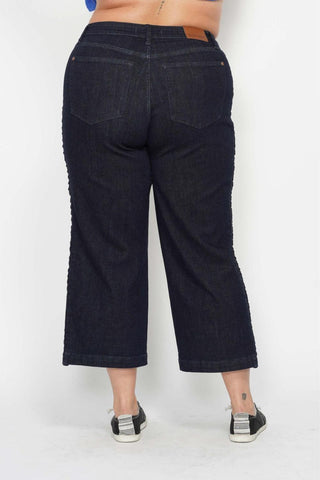 Judy Blue High Waist Side Seam Braid Detail Wide Leg Crop Denim Jeans 88851