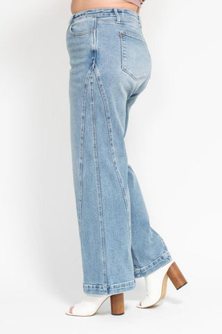 Judy Blue High Waist Side Seam Insert Detail Retro Wide Leg Denim Jeans 88766