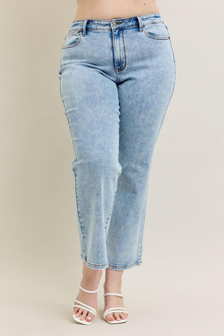 Judy Blue High Waist Stone Wash Straight Denim Jeans 82653