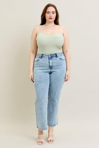 Judy Blue High Waist Stone Wash Straight Denim Jeans 82653