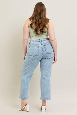 Judy Blue High Waist Stone Wash Straight Denim Jeans 82653