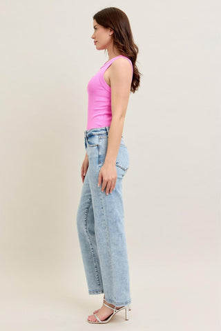 Judy Blue High Waist Stone Wash Straight Denim Jeans 82653