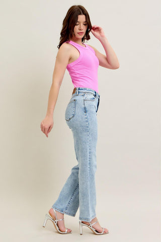 Judy Blue High Waist Stone Wash Straight Denim Jeans 82653